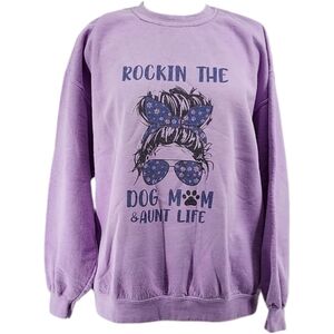 Rockin The Dog Mom & Aunt Life Graphic Cotton Crew Neck Sweatshirt Lilac XL